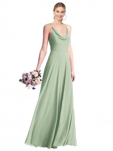 Outlet Chiffon Spaghetti Straps Sleeveless Open Back Long Evening Dress