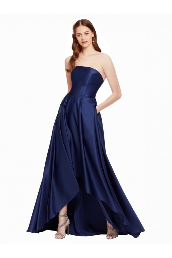 Outlet Satin Strapless Sleeveless Low Back Long High Low Evening Dress