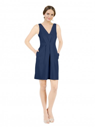 Outlet Satin V-Neck Sleeveless Open Back Knee Length Evening Dress