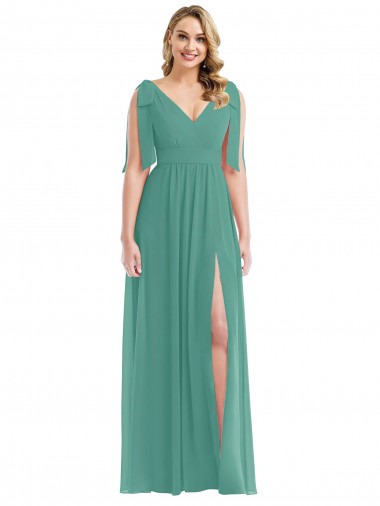Outlet Soft Chiffon V-Neck Sleeveless V-Back Icelandic Silver Long Semi Formal Evening Dress