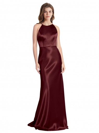 Outlet Stretch Satin Spaghetti Straps Sleeveless Long Formal Evening Dress