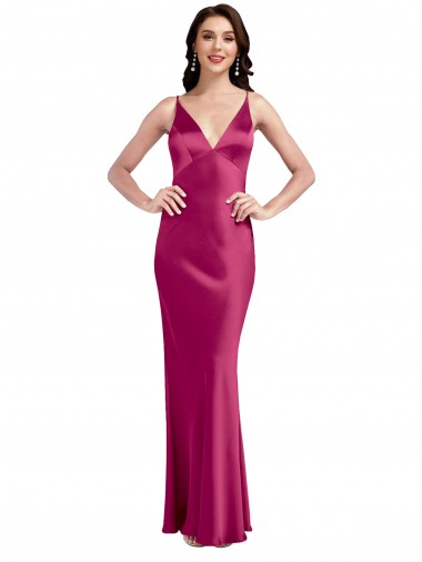 Outlet Stretch Satin Spaghetti Straps Sleeveless Low Back Long Formal Evening Dress