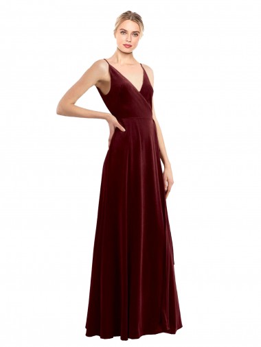 Outlet Stretch Velvet V-Neck Sleeveless V-Back Long Evening Gowns