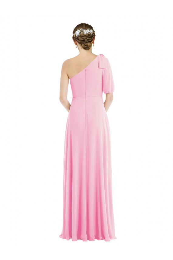 Outlet Soft Chiffon One Shoulder Sleeveless Barely Pink Long Semi Formal Evening Dress