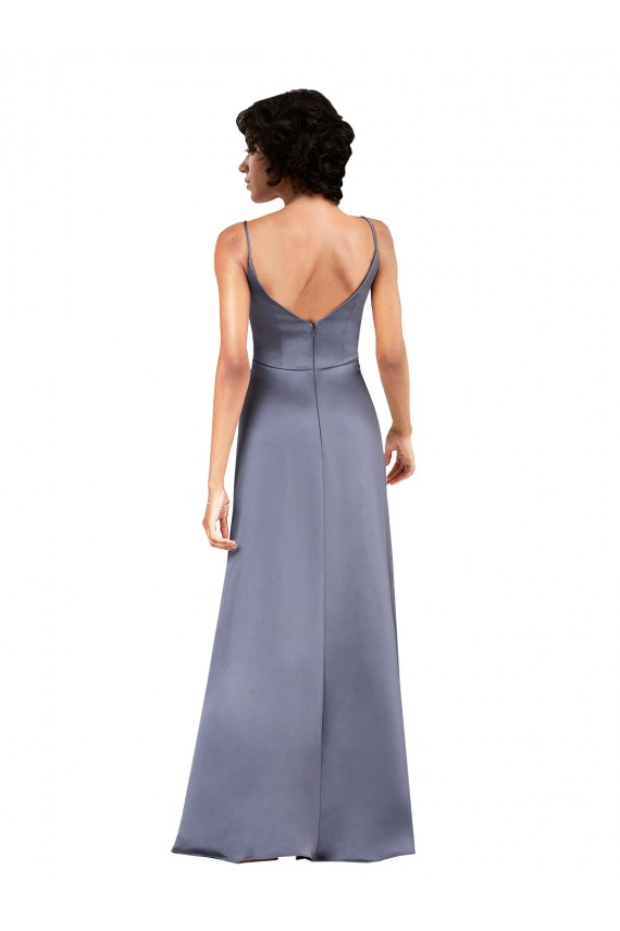 Outlet Silky Satin V-Neck Sleeveless Black Long Formal Evening Dress