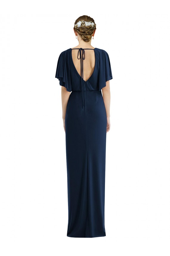 Outlet Spandex Bateau Neck Short Sleeves Open Back Long Semi Formal Evening Dress