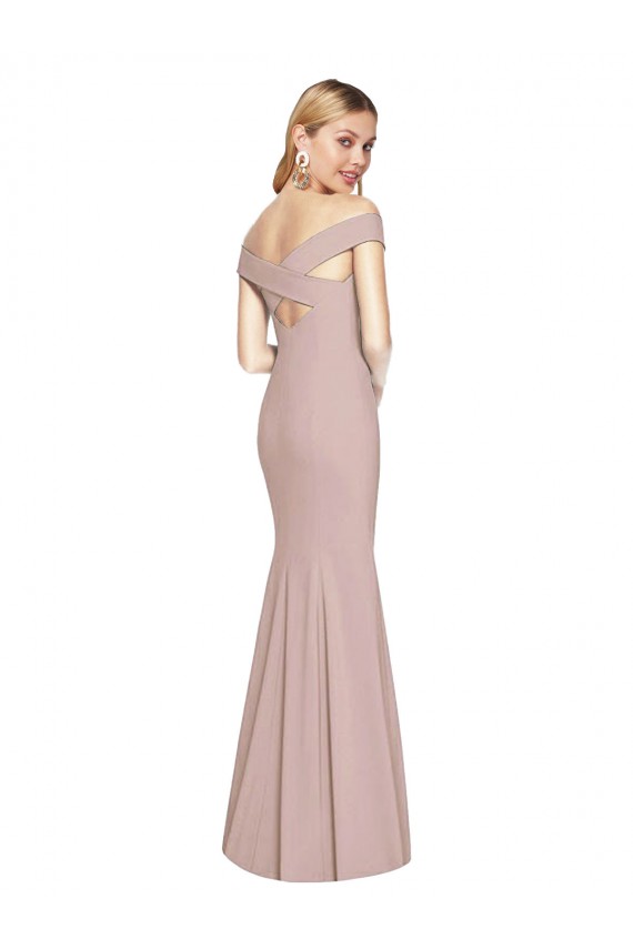 Outlet Stretch Crepe Off the Shoulder Sleeveless Open Back Long Semi Formal Evening Dress