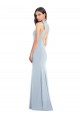 Outlet Stretch Crepe Bow Neck Sleeveless Open Back Long Semi Formal Evening Dress