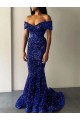 Outlet Velvet Sequin Off the Shoulder Sleeveless Sweep Train Evening Dresses