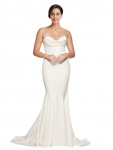 Outlet Stretch Satin Cowl Neck Sleeveless Low Back Sweep Train Formal Evening Dress
