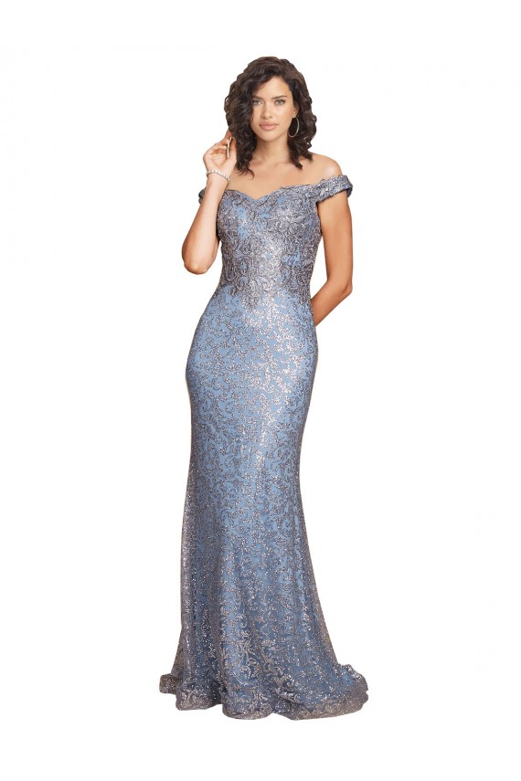 Outlet Sequin Off the Shoulder Sleeveless Long Formal Evening Dress