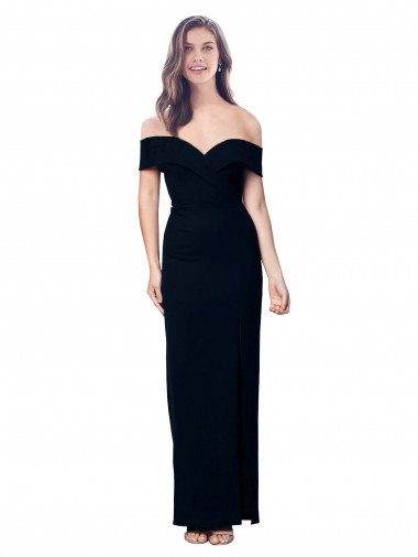 Outlet Stretch Crepe Off the Shoulder Sleeveless Black Long Formal Dress