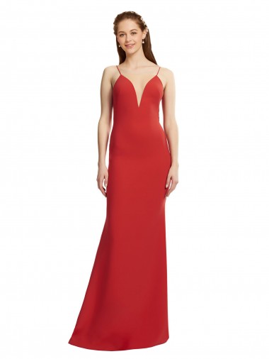 Outlet Stretch Crepe Spaghetti Straps Sleeveless Open Back Long Formal Evening Dress