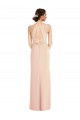 Outlet Stretch Crepe Halter Neck Sleeveless Open Back Nude Long Formal Evening Dress