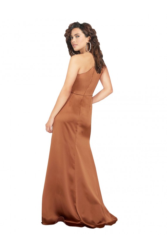 Outlet Silky Satin One Shoulder Sleeveless Long Formal Dress