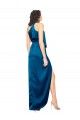 Outlet Silky Satin Halter Neck Sleeveless Long Formal Evening Dress