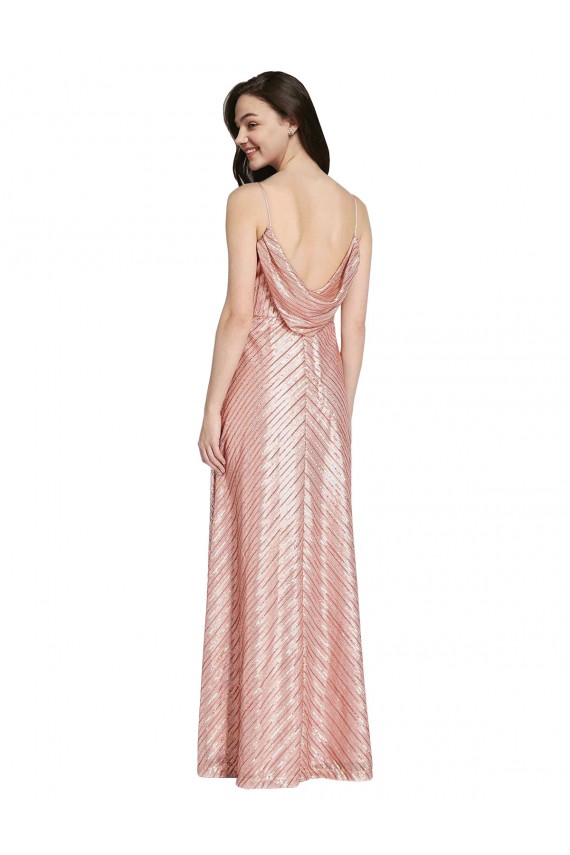 Outlet Sequin V-Neck Sleeveless Low Back Rose Gold Long Formal Evening Dress