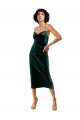 Outlet Stretch Velvet Spaghetti Straps Sleeveless Open Back Midi Length Formal Dress