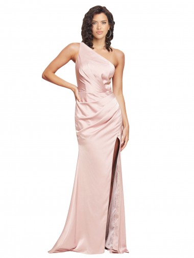 Outlet Silky Satin One Shoulder Sleeveless Low Back Long Formal Evening Dress