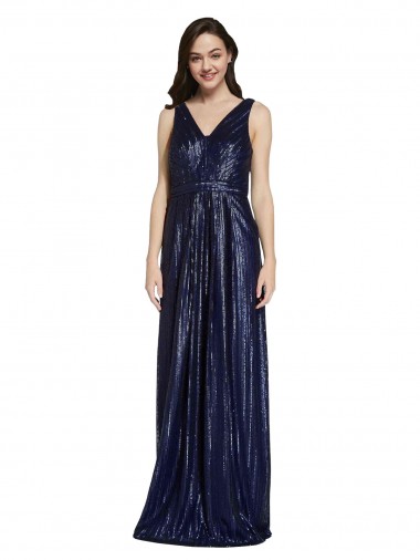 Outlet Sequin V-Neck Sleeveless V-Back Long Formal Evening Dress