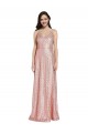 Outlet Sequin V-Neck Sleeveless Low Back Rose Gold Long Formal Evening Dress