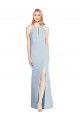 Outlet Stretch Crepe Halter Neck Sleeveless Keyhole Back Long Semi Formal Evening Dress