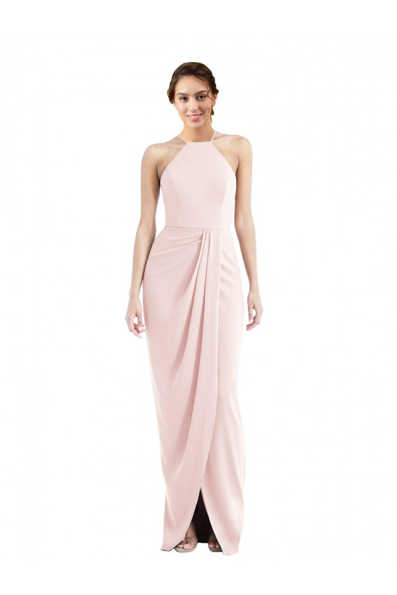 Outlet Stretch Crepe Halter Neck Sleeveless Long Semi Formal Evening Dress
