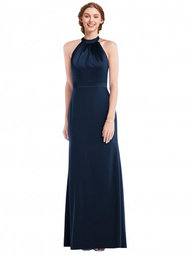 Outlet Stretch Crepe High Neck Sleeveless Open Back Long Semi Formal Evening Dress