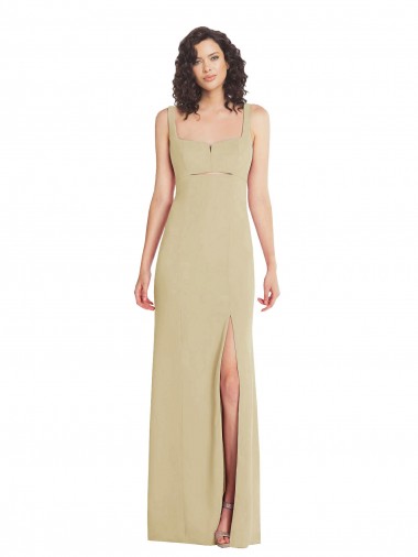 Outlet Stretch Crepe Square Neck Sleeveless Low Back Champagne Long Formal Evening Dress