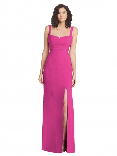 Outlet Stretch Crepe Square Neck Sleeveless Low Back Long Semi Formal Evening Dress