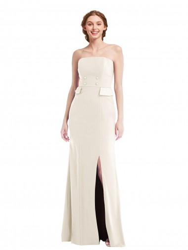 Outlet Stretch Crepe Strapless Sleeveless Ivory Long Semi Formal Evening Dress